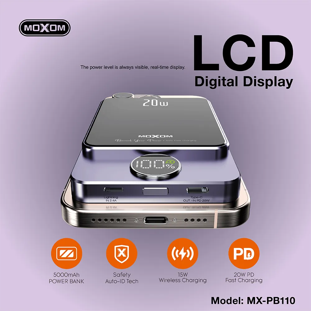 Power Bank MagSafe Moxom MX-PB110 LED PD20W 5000mAh ljubicasti
