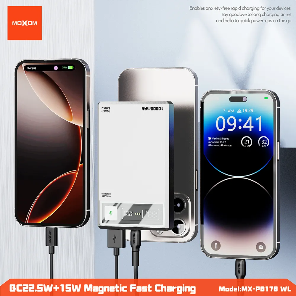 Power Bank Moxom MX-PB178 Meteorite Magnetic Wireless 10000mAh sivi