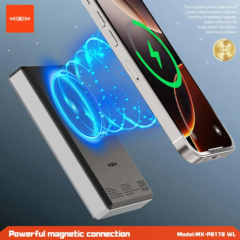 Power Bank Moxom MX-PB178 Meteorite Magnetic Wireless 10000mAh sivi