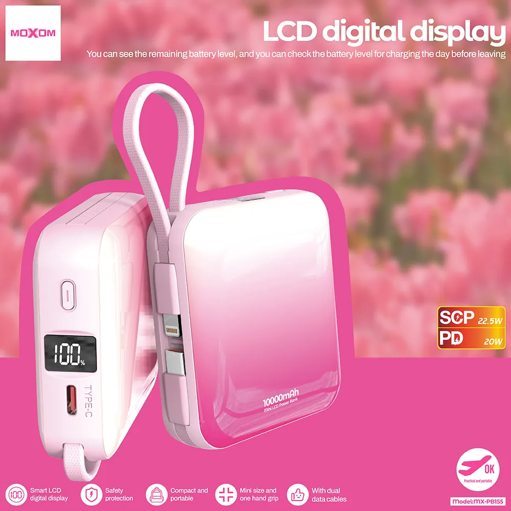 Power Bank Moxom MX-PB155 fast 10000mAh SCP 22.5W QC18W+ PD20W 3A ljubicasti