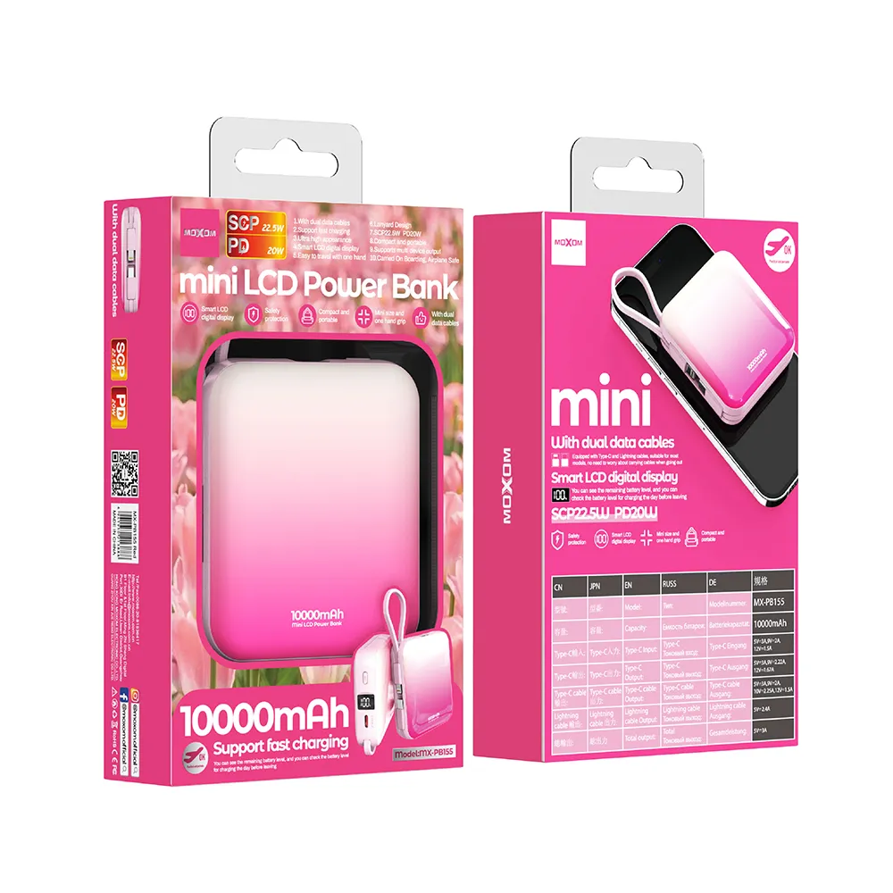 Power Bank Moxom MX-PB155 fast 10000mAh SCP 22.5W QC18W+ PD20W 3A pink
