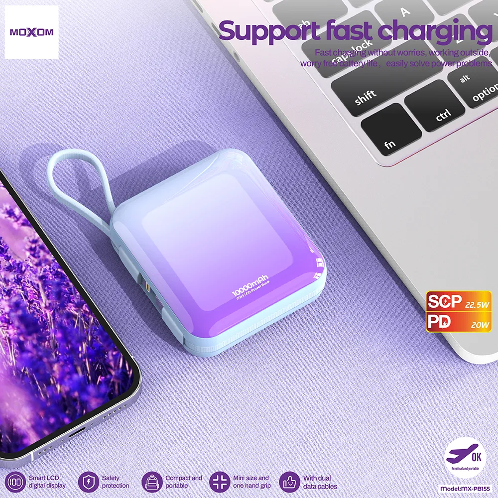 Power Bank Moxom MX-PB155 fast 10000mAh SCP 22.5W QC18W+ PD20W 3A zeleni