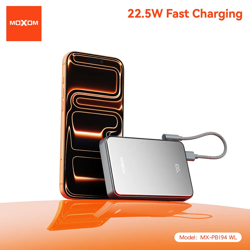 Power Bank Magsafe Moxom MX-PB194 fast charge 22.5W + wireless 15W type C 10000mAh srebrni