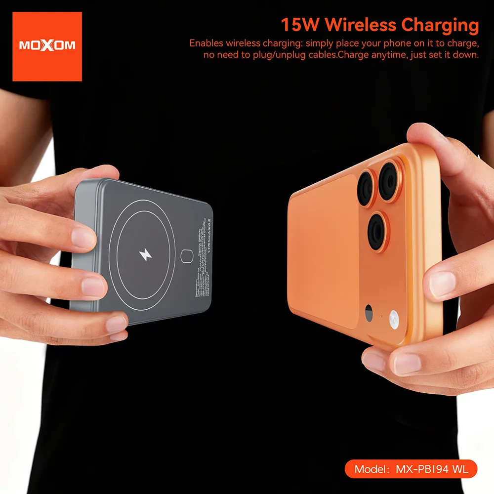 Power Bank Magsafe Moxom MX-PB194 fast charge 22.5W + wireless 15W type C 10000mAh srebrni
