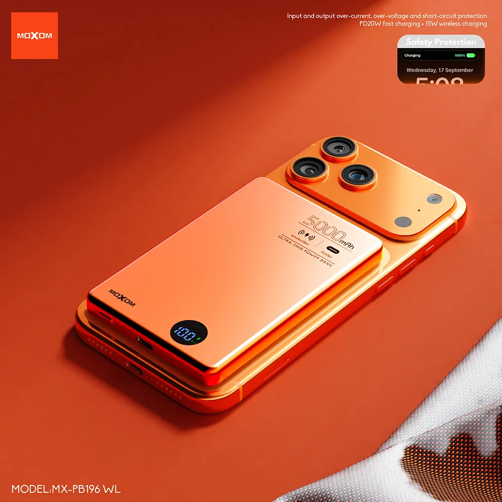 Power Bank Magsafe Moxom MX-PB196 PD 20W + QC 22.5W + wireless 15W 5000mAh narandzasti