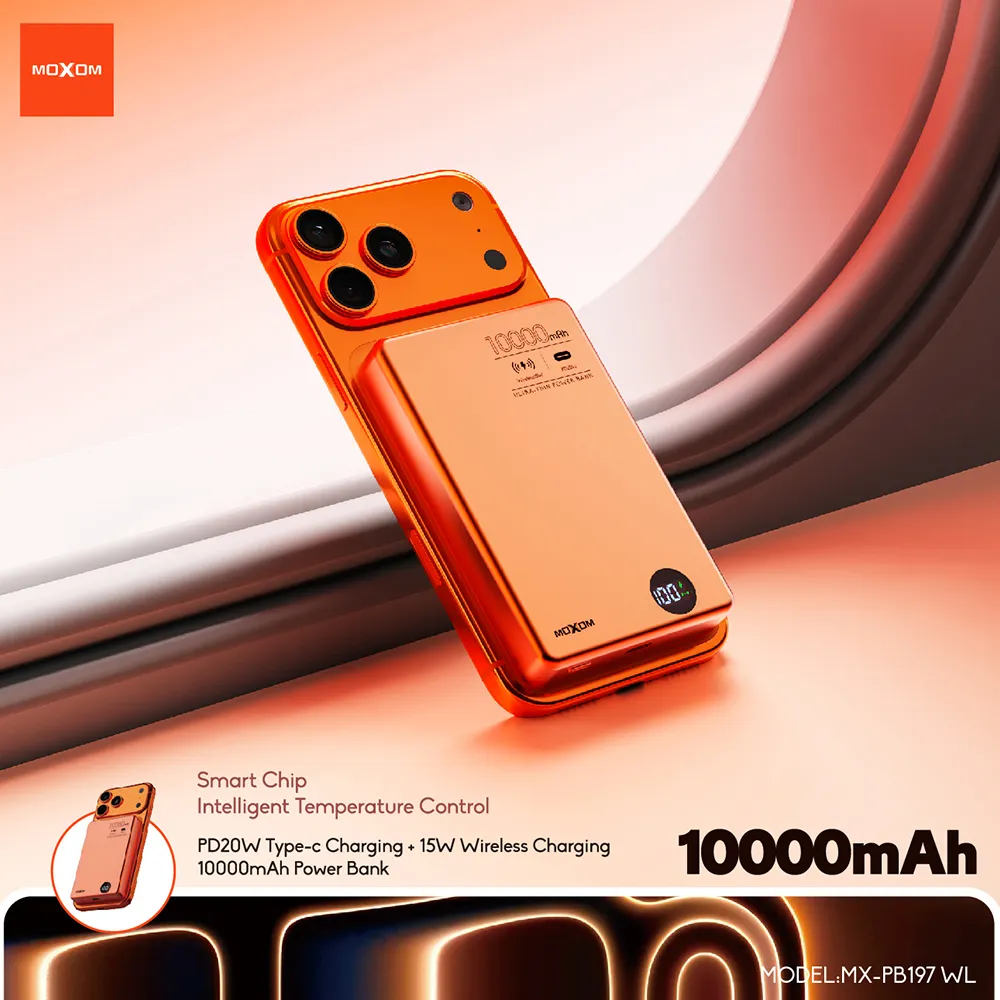 Power Bank Magsafe Moxom MX-PB197 PD 20W + QC 22.5W + wireless 15W 10000mAh narandzasti