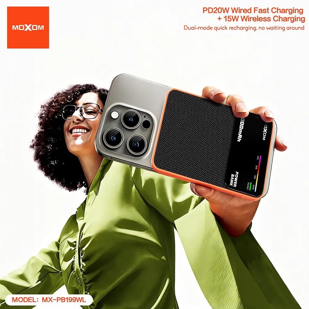 Power Bank Magsafe Moxom MX-PB199 fast PD 20W + wireless 15W Type C - Type C 5000mAh narandzasti