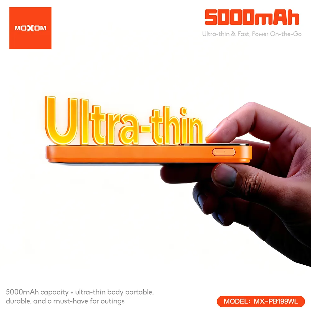 Power Bank Magsafe Moxom MX-PB199 fast PD 20W + wireless 15W Type C - Type C 5000mAh narandzasti