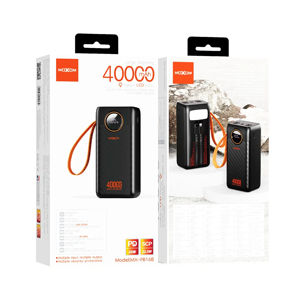 Power Bank Moxom MX-PB168 fast 20W PD +22.5W 40000mAh crni
