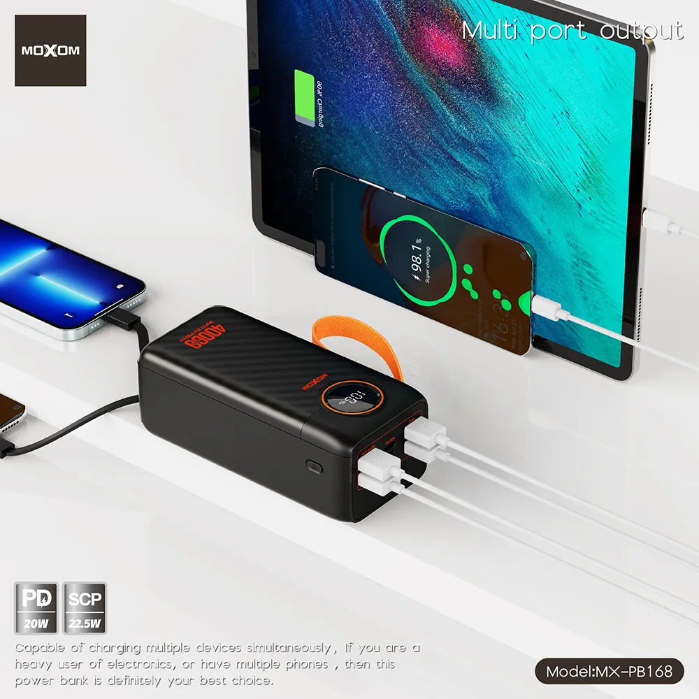 Power Bank Moxom MX-PB168 fast 20W PD +22.5W 40000mAh crni