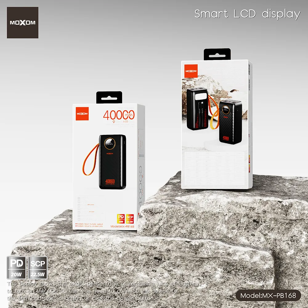 Power Bank Moxom MX-PB168 fast 20W PD +22.5W 40000mAh crni