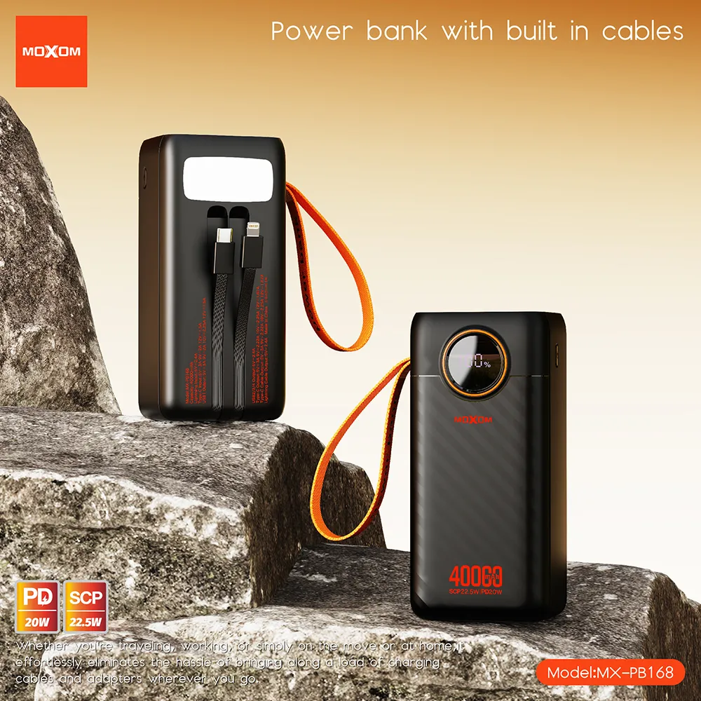 Power Bank Moxom MX-PB168 fast 20W PD +22.5W 40000mAh crni