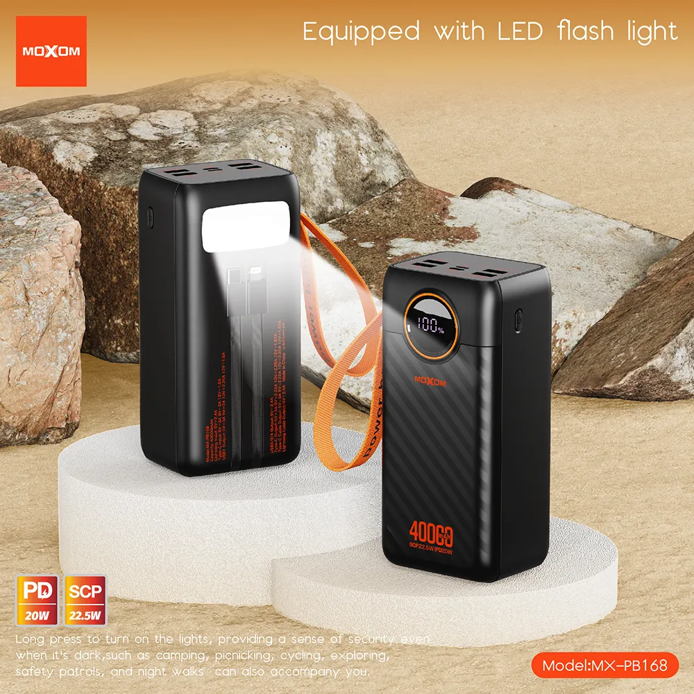 Power Bank Moxom MX-PB168 fast 20W PD +22.5W 40000mAh crni
