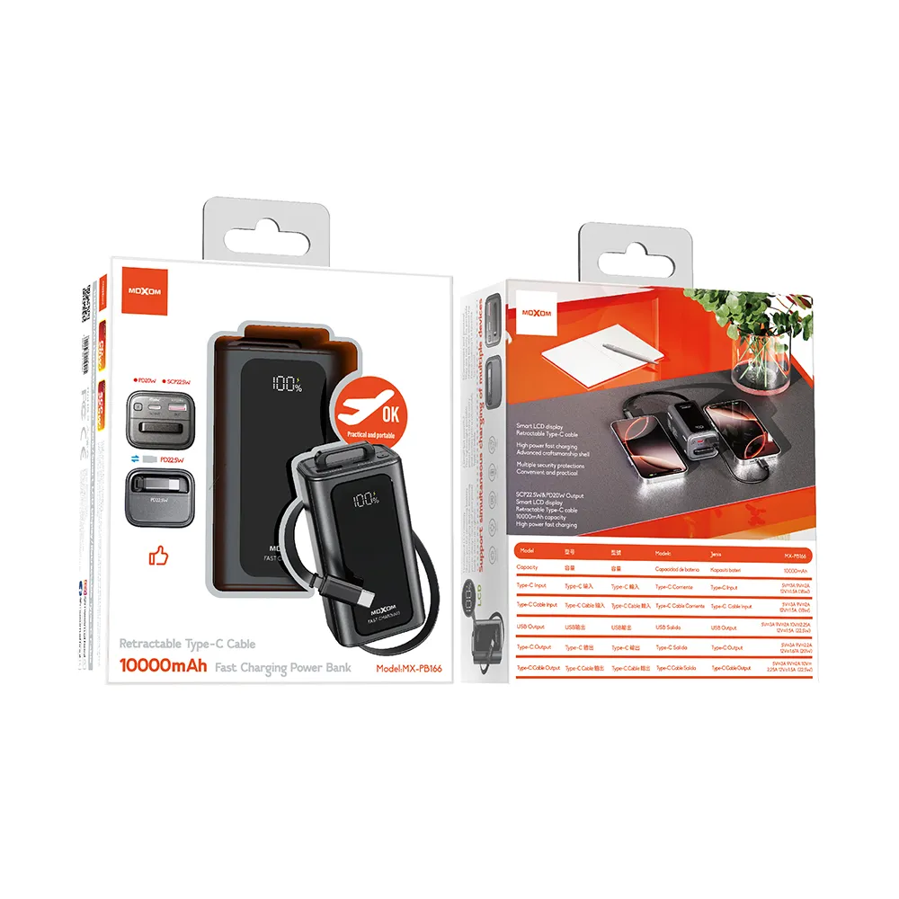 Power Bank Moxom MX-PB166 Hurricane PD 20W + QC 22.5W 10000mAh crni