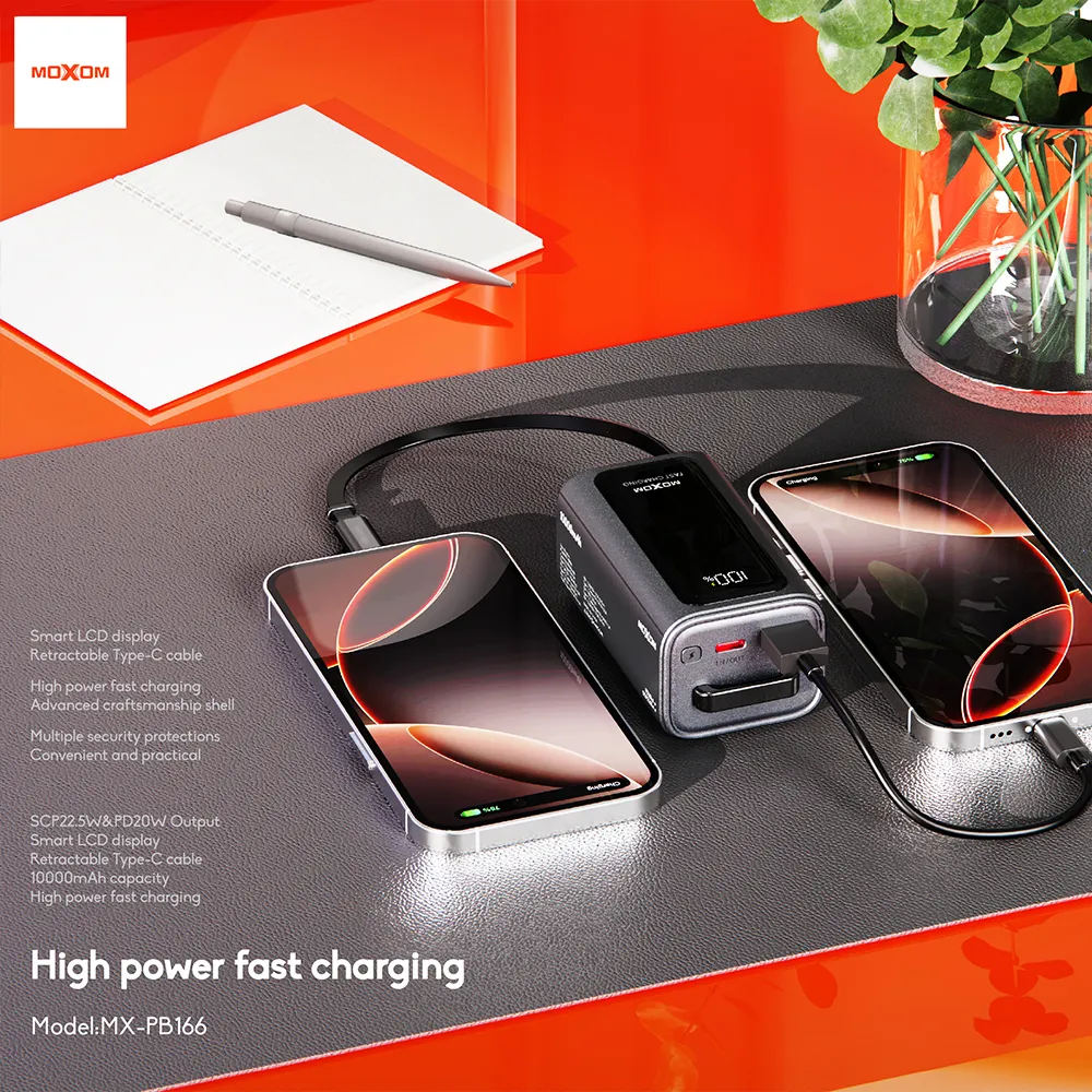 Power Bank Moxom MX-PB166 Hurricane PD 20W + QC 22.5W 10000mAh crni