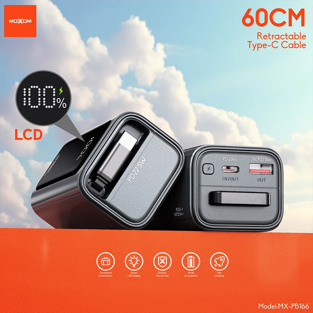 Power Bank Moxom MX-PB166 Hurricane PD 20W + QC 22.5W 10000mAh crni