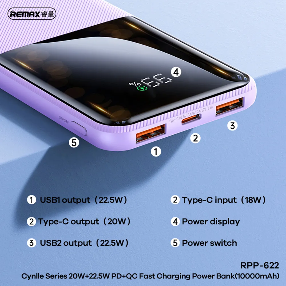 Power Bank REMAX PD 20W+QC 22.5W fast RPP-622 10000mAh beli