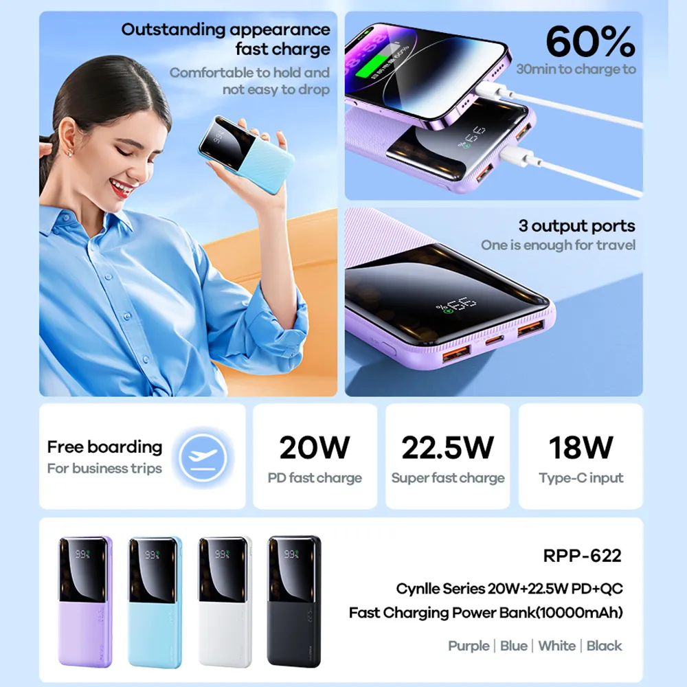 Power Bank REMAX PD 20W+QC 22.5W fast RPP-622 10000mAh beli