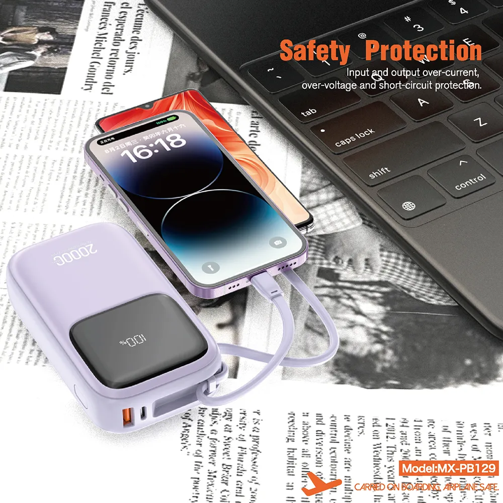 Power Bank Moxom MX-PB129 PD20W + QC18W + SCP22.5W 20000mAh ljubicasti