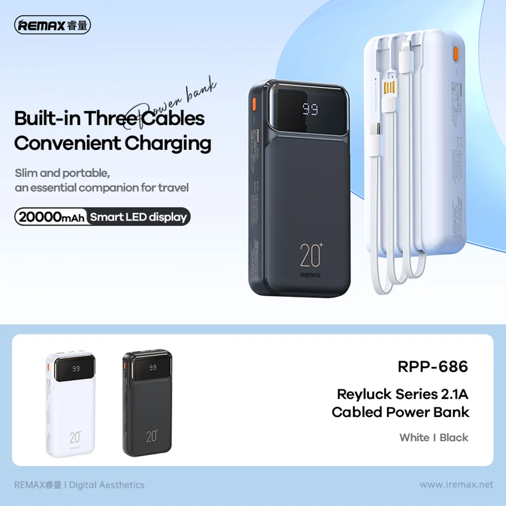 Power Bank REMAX Reyluck Series RPP-686 fast 2.1A 20000mAh crni