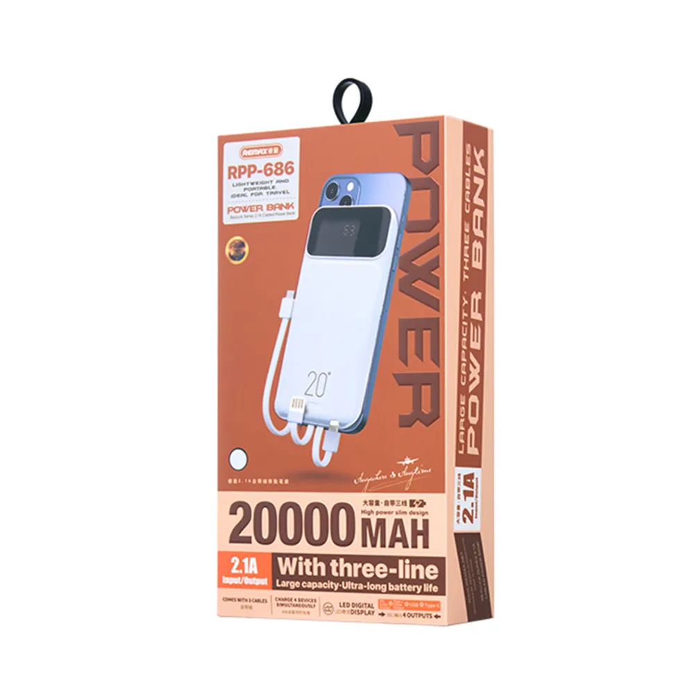 Power Bank REMAX Reyluck Series RPP-686 fast 2.1A 20000mAh crni