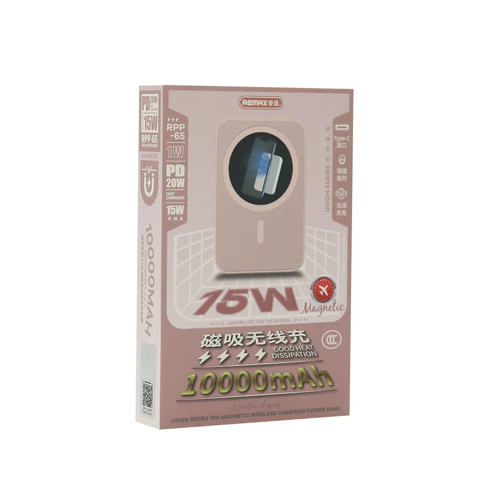 Power Bank MagSafe REMAX Usion RPP-65 PD20W + wireless 15W 10000mAh roze