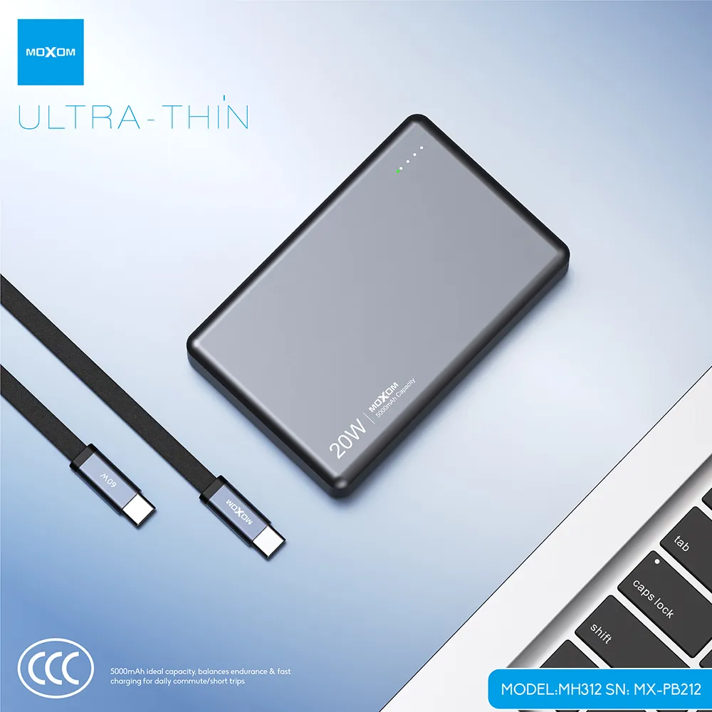 Power Bank MagSafe Moxom MX-PB212 Ultra Thin PD20W + wireless 15W 5000mAh sivi