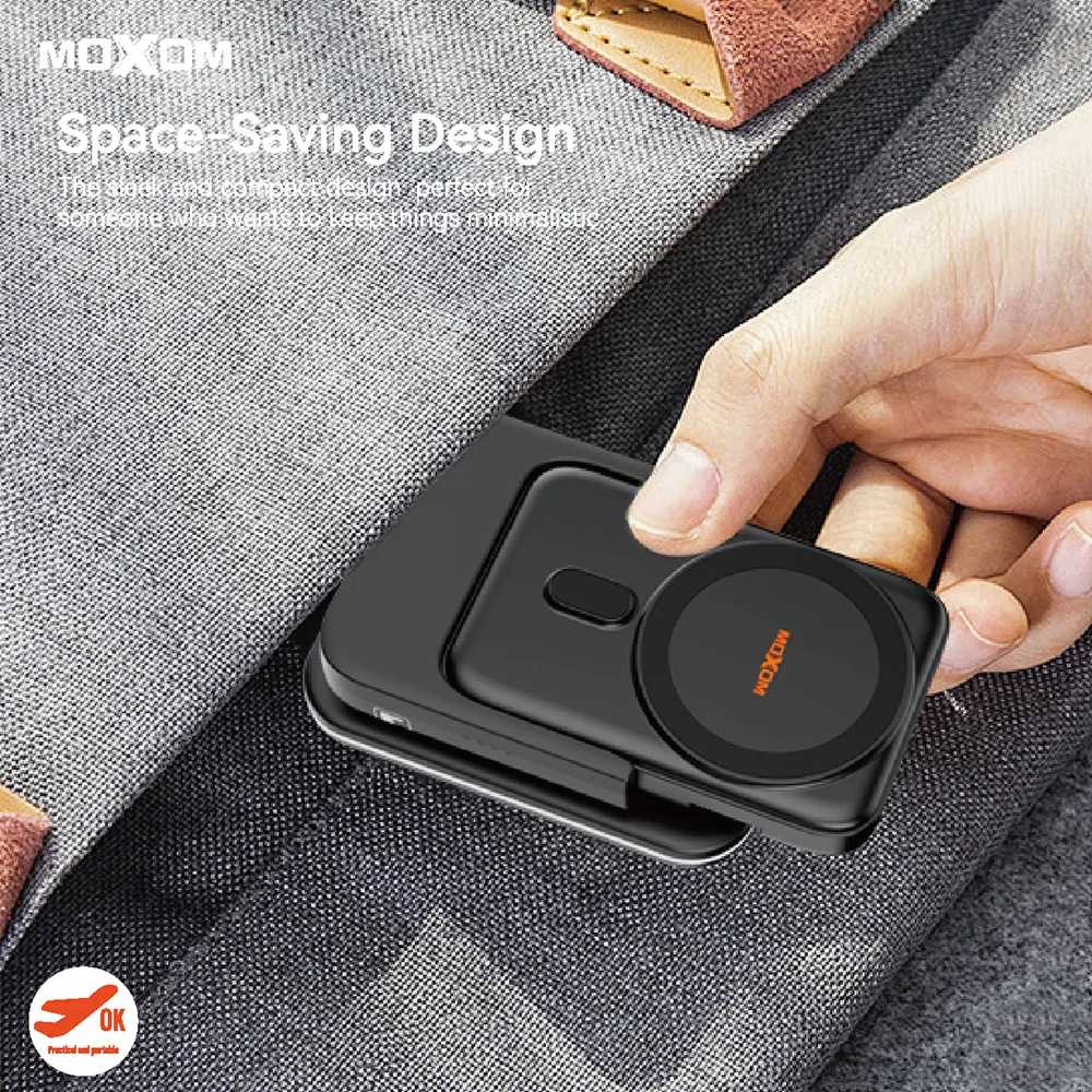 Power Bank MagSafe Moxom MX-PB143 3in1 Multifunction PD20W + wireless 18W 5000mAh crni