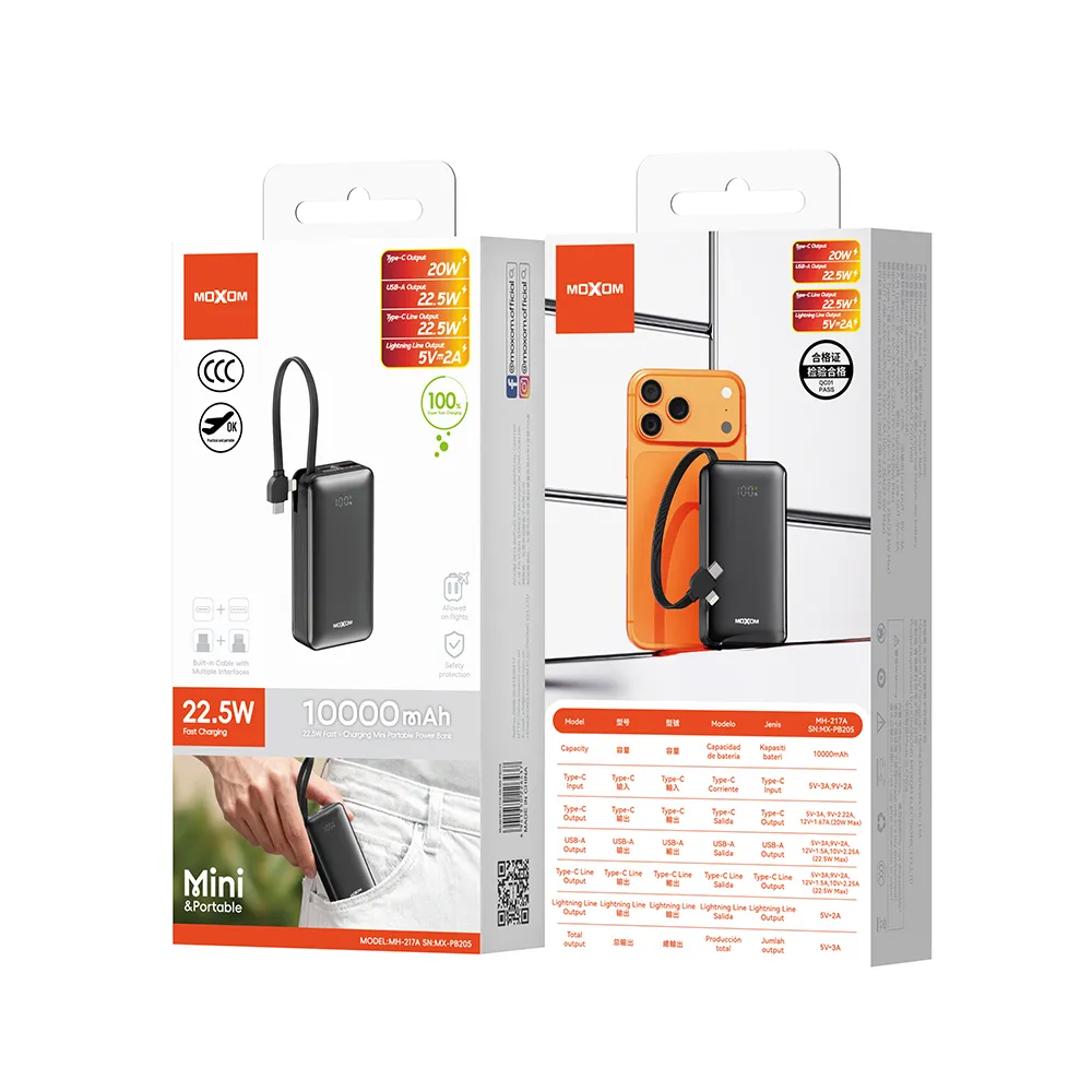 Power Bank Moxom MX-PB205 Mini fast charge 22.5W 10000mAh crni