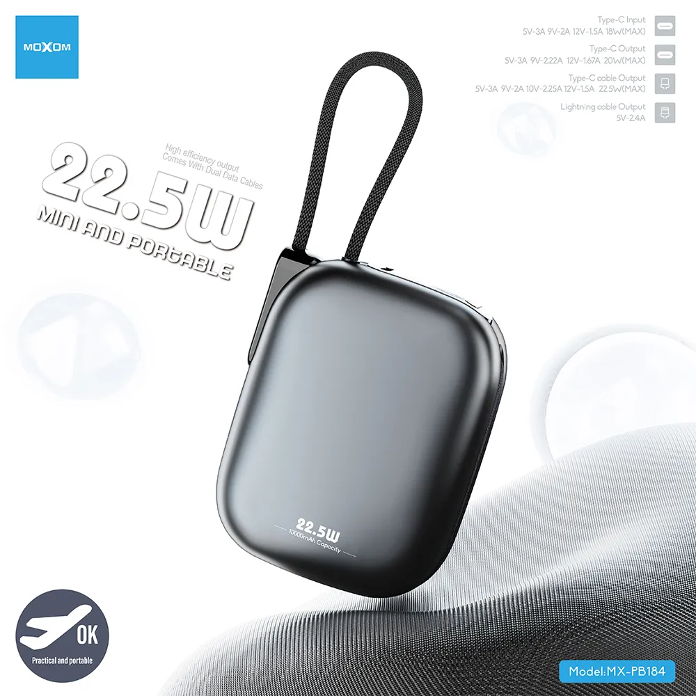 Power Bank Moxom MX-PB184 Marble PD20W + SCP22.5W 10000mAh crni