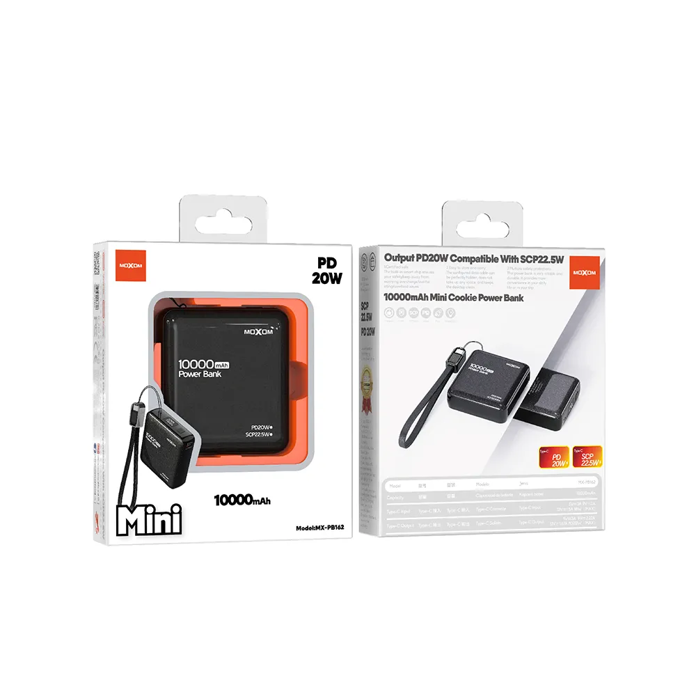 Power Bank Moxom MX-PB162 Mini Cookie PD20W + SCP22.5W 10000mAh crni