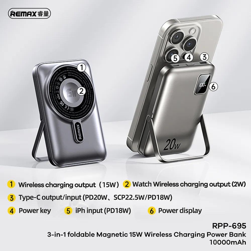 Power Bank MagSafe REMAX RPP-695 3u1 Wireless + drzac 10000mAh plavi