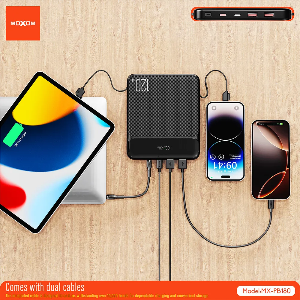 Power Bank Moxom Utopia MX-PB180 120W Super fast charging 20000mAh crni