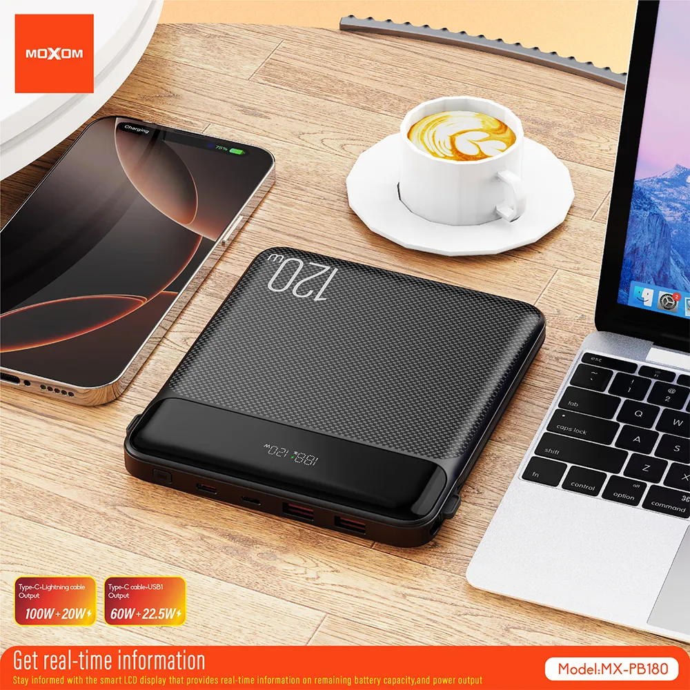 Power Bank Moxom Utopia MX-PB180 120W Super fast charging 20000mAh crni