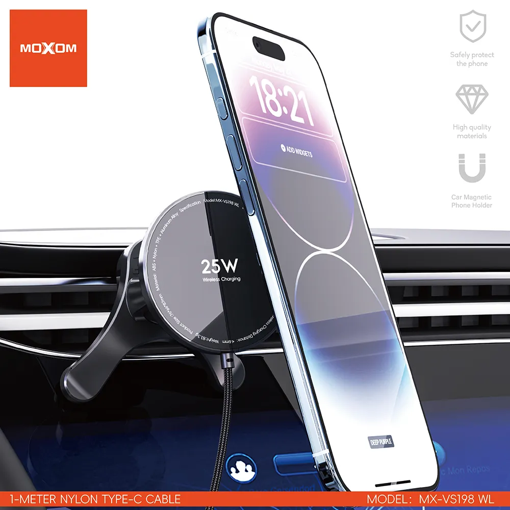 Drzac za mobilni telefon Moxom MX-VS198 Magnetic Wireless bezicni punjac 25W crni