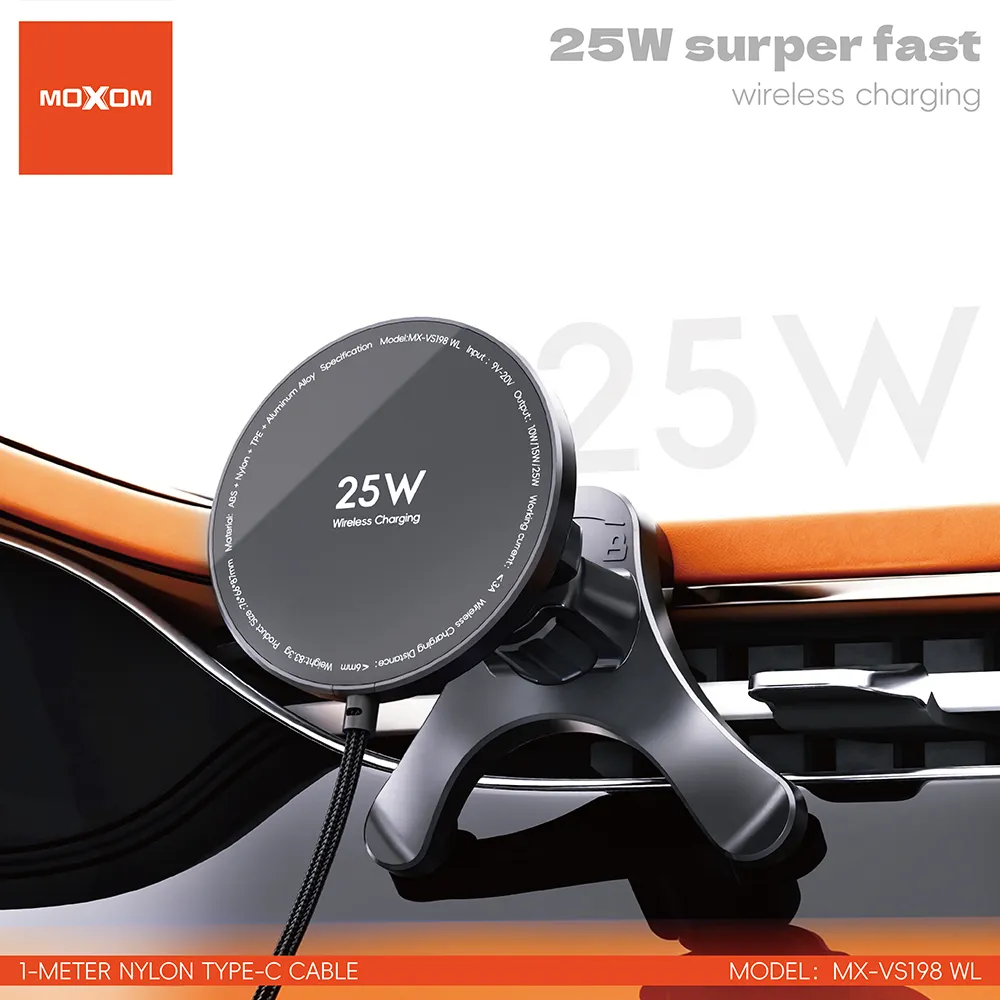 Drzac za mobilni telefon Moxom MX-VS198 Magnetic Wireless bezicni punjac 25W crni