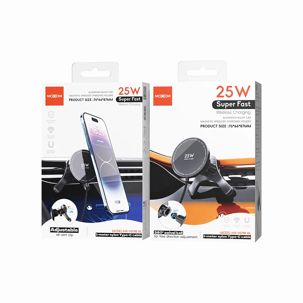 Drzac za mobilni telefon Moxom MX-VS198 Magnetic Wireless bezicni punjac 25W crni