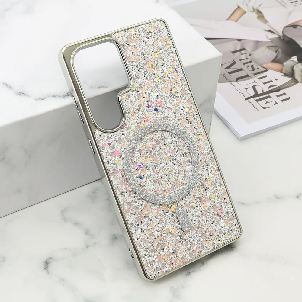 Futrole GLAM GLOW MagSafe za Samsung S938B Galaxy S25 Ultra 5G srebrna