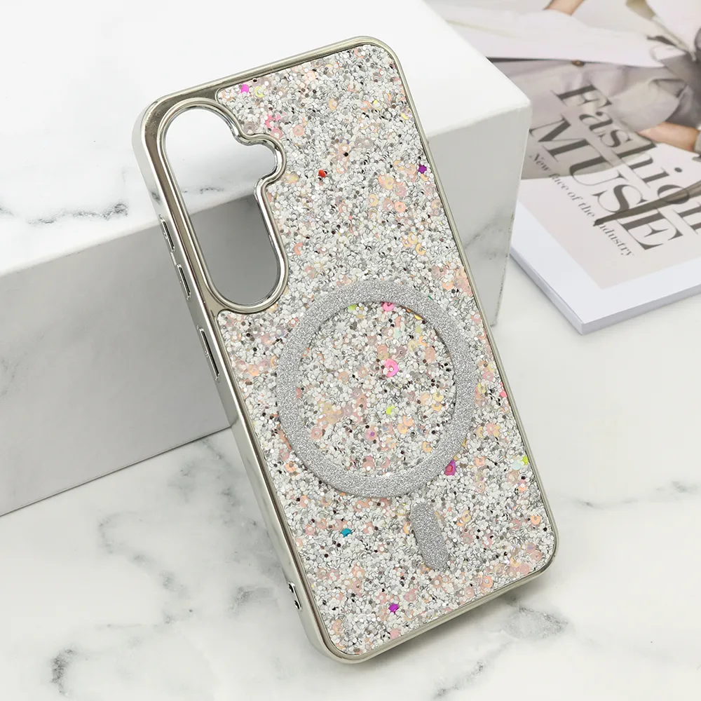Futrole GLAM GLOW MagSafe za Samsung S921B/S931B Galaxy S24 5G/S25 5G srebrna