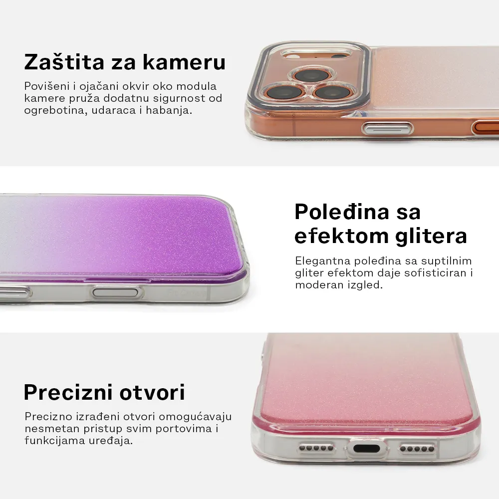 Futrola OMBRE GLITTER za iPhone 17 (6.3) bela