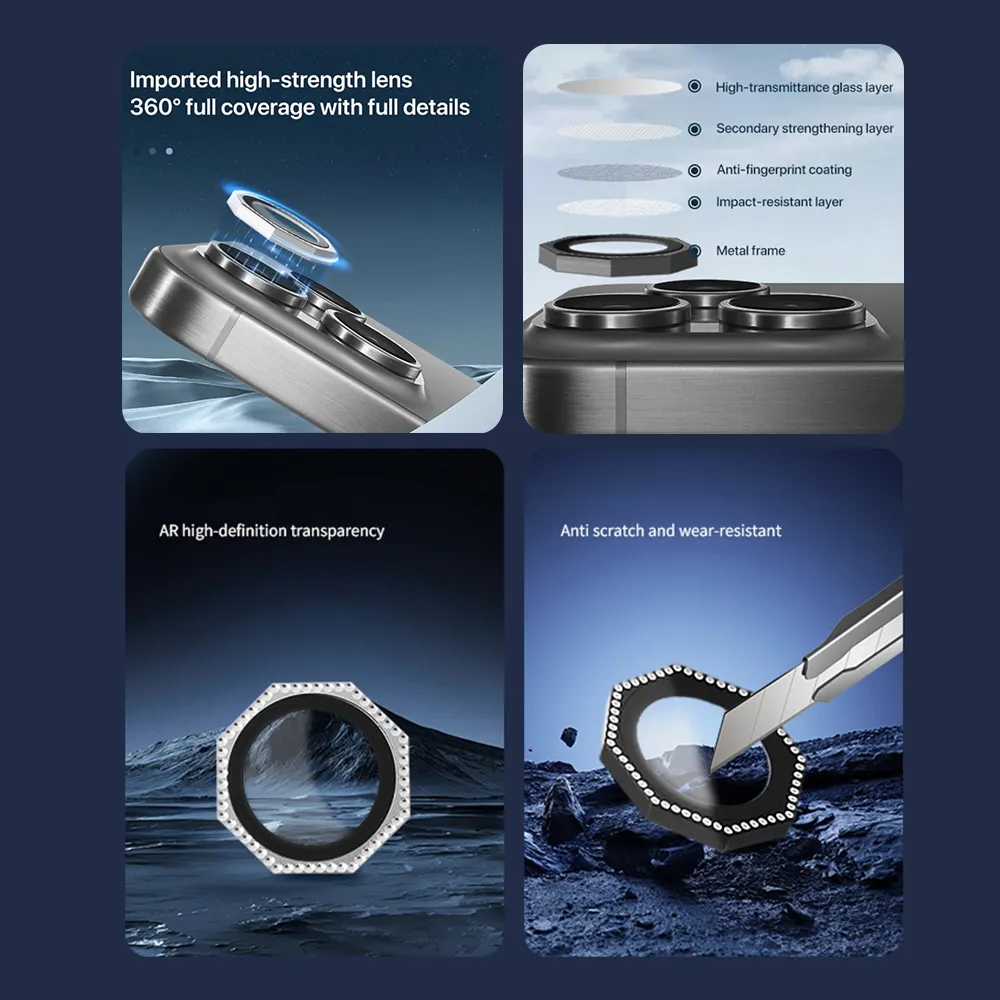 Folija za zastitu kamere OCTAGON za iPhone 16 (6.1)/16 Plus (6.7) srebrna