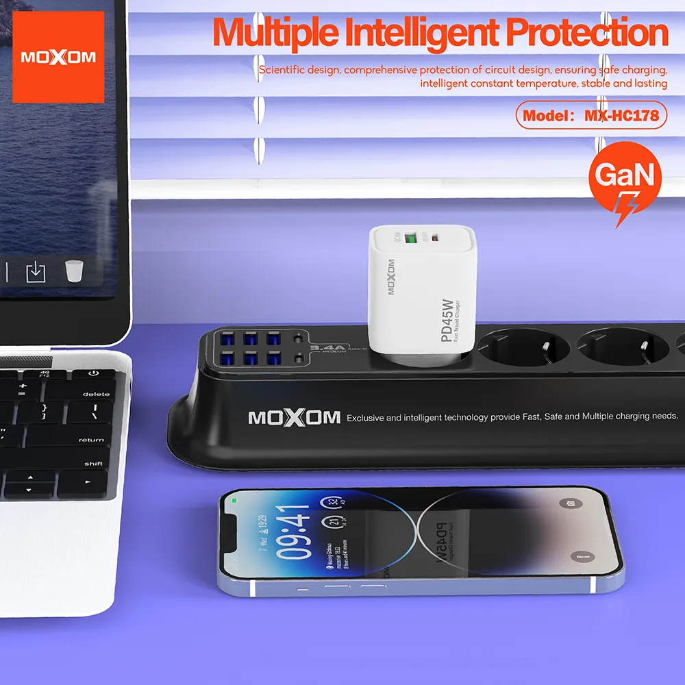 Kuciste punjaca Moxom MX-HC178 USB+Type-C QC18W PD45W crno