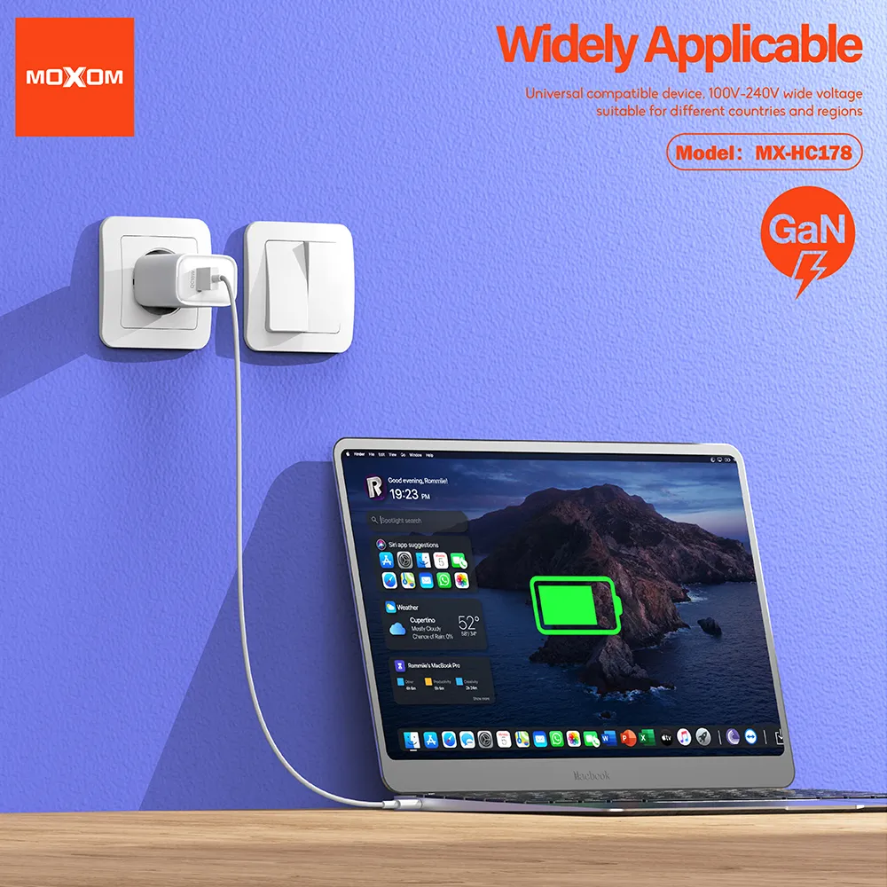 Kuciste punjaca Moxom MX-HC178 USB+Type-C QC18W PD45W crno