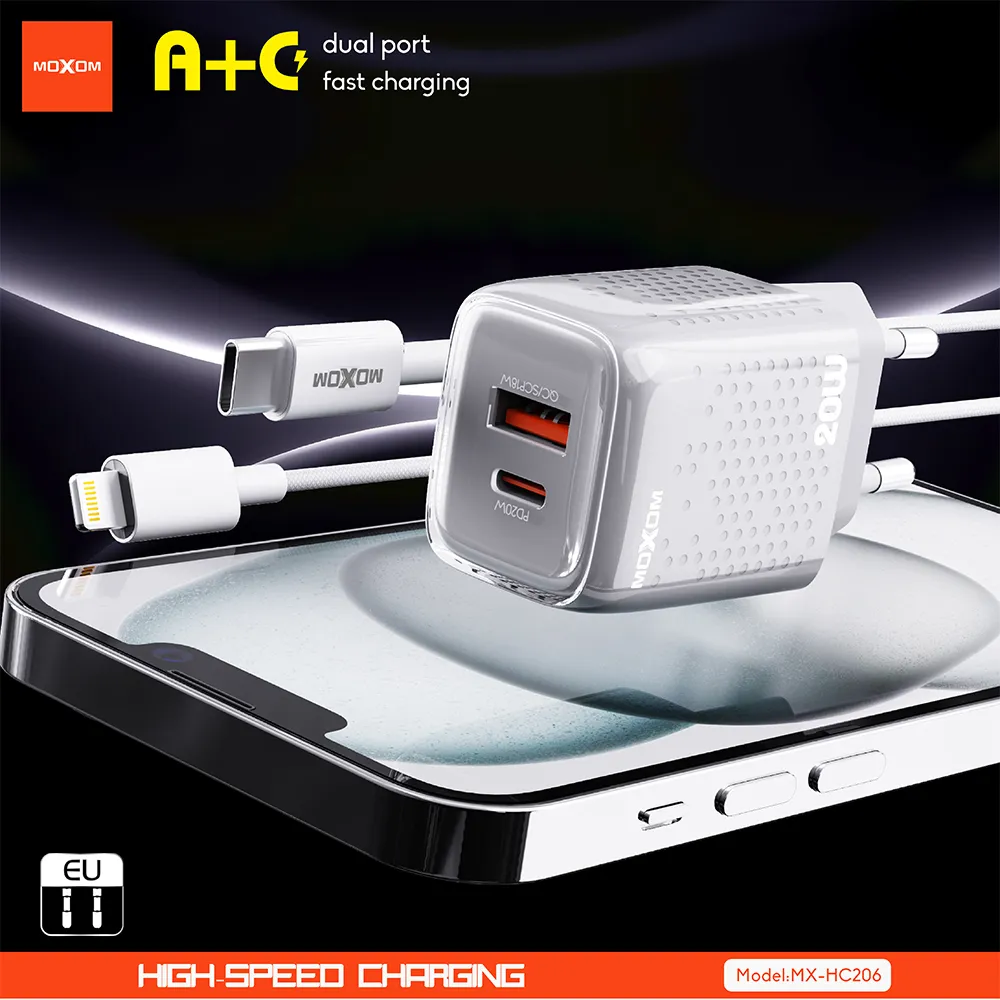Kucni punjac Moxom MX-HC206 18W FAST PD 20W Type C na lightning sivi