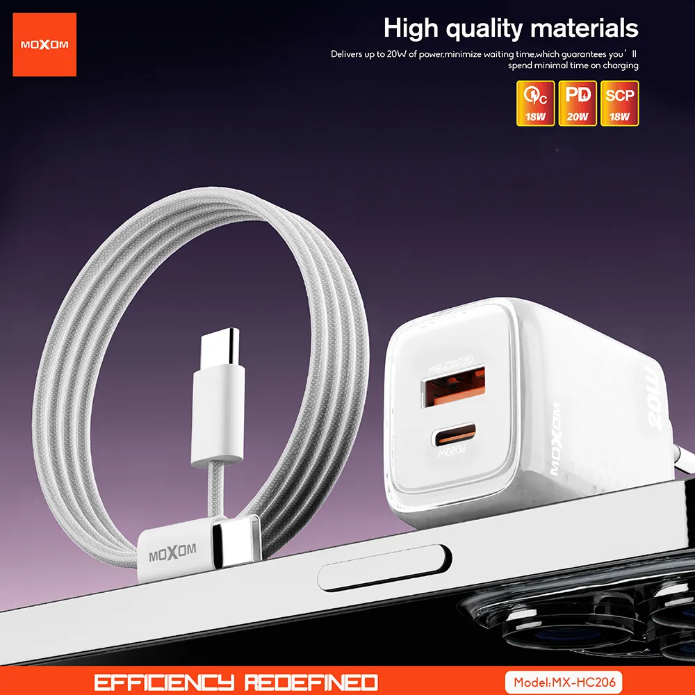 Kucni punjac Moxom MX-HC206 18W PD 20W FAST Type C na Type C sivi