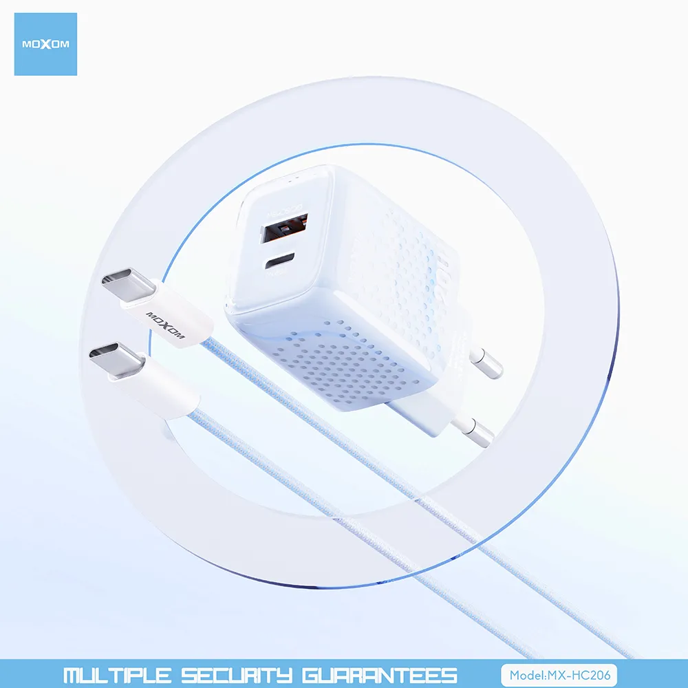 Kucni punjac Moxom MX-HC206 18W PD 20W FAST Type C na Type C sivi