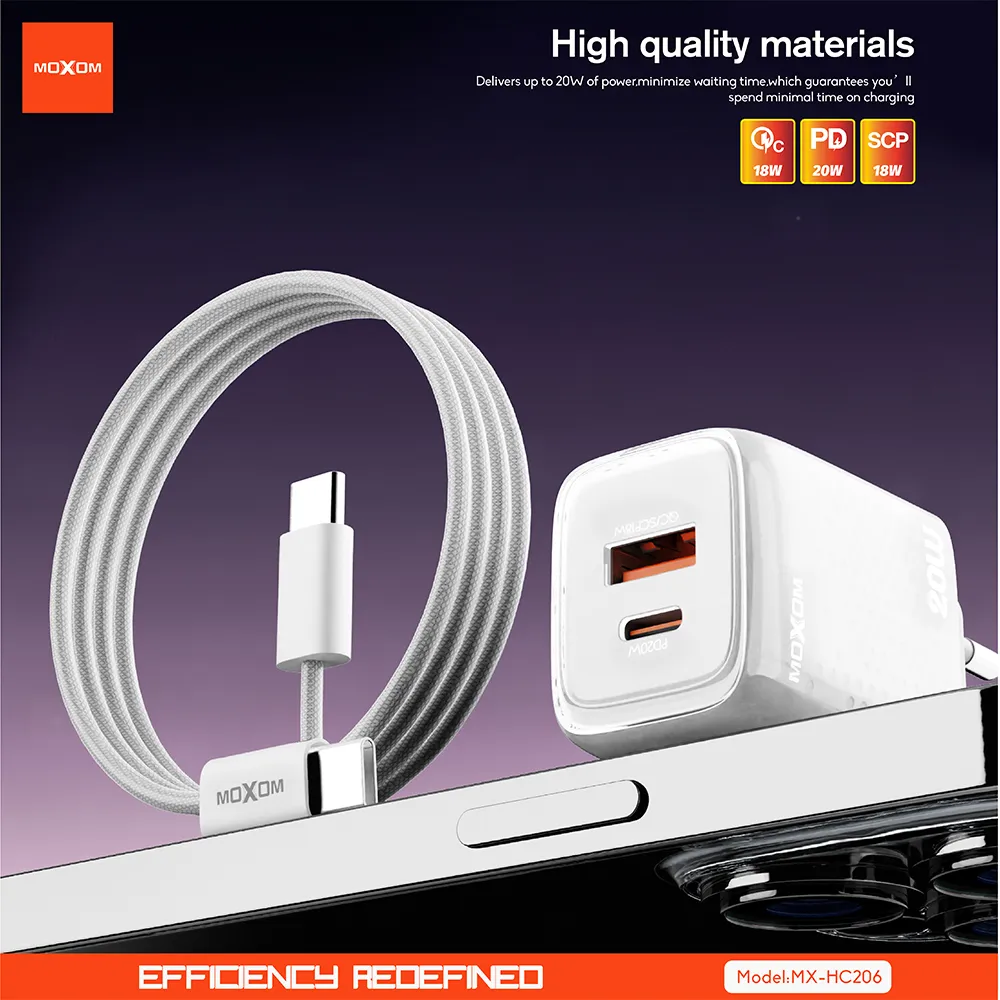 Kucni punjac Moxom MX-HC206 18W FAST PD 20W Type C na Type C plavi