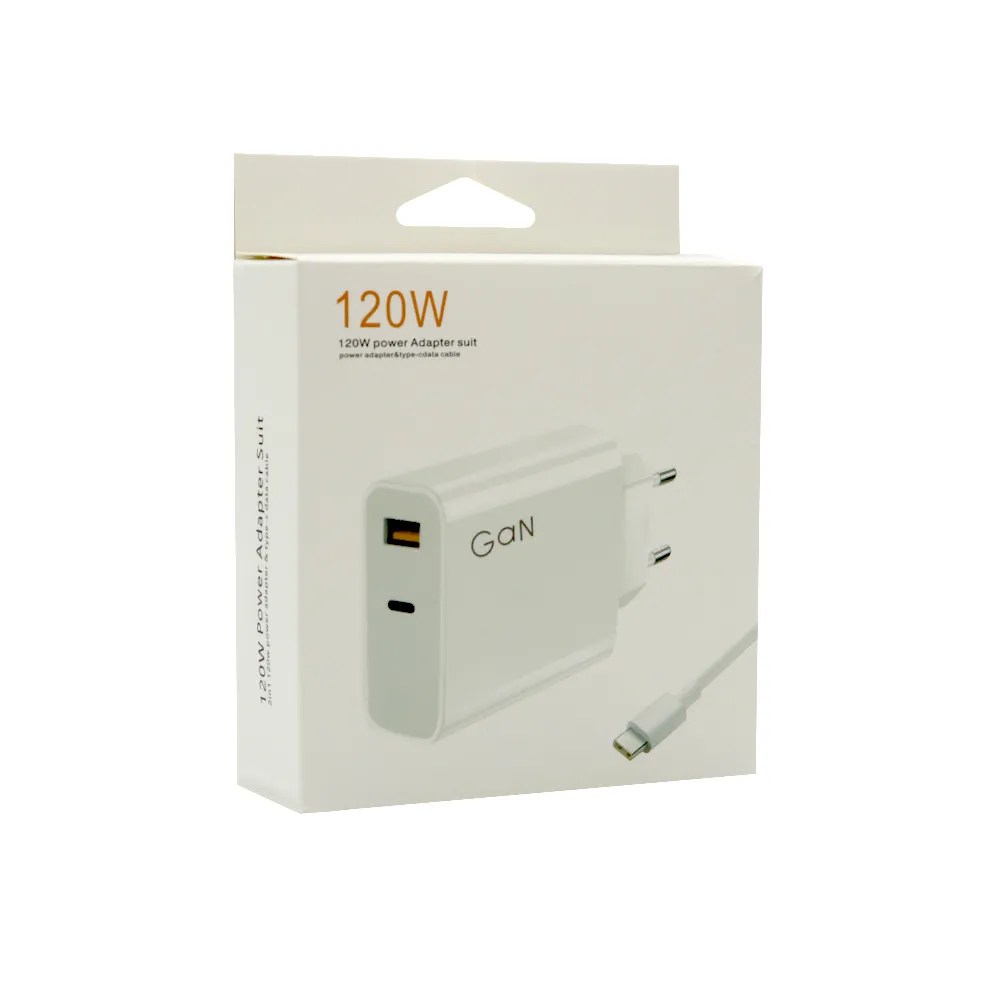 Kucni punjac Super Fast 120W GaN 6A USB A + Type C sa USB A na Type C kablom beli