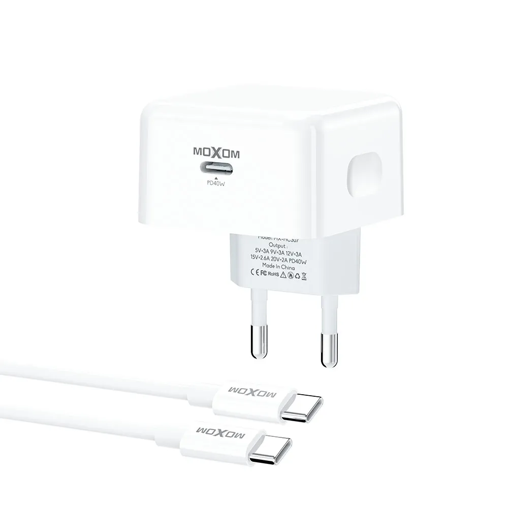 Kucni punjac MOXOM MX-HC307 40W Type C na Type C beli