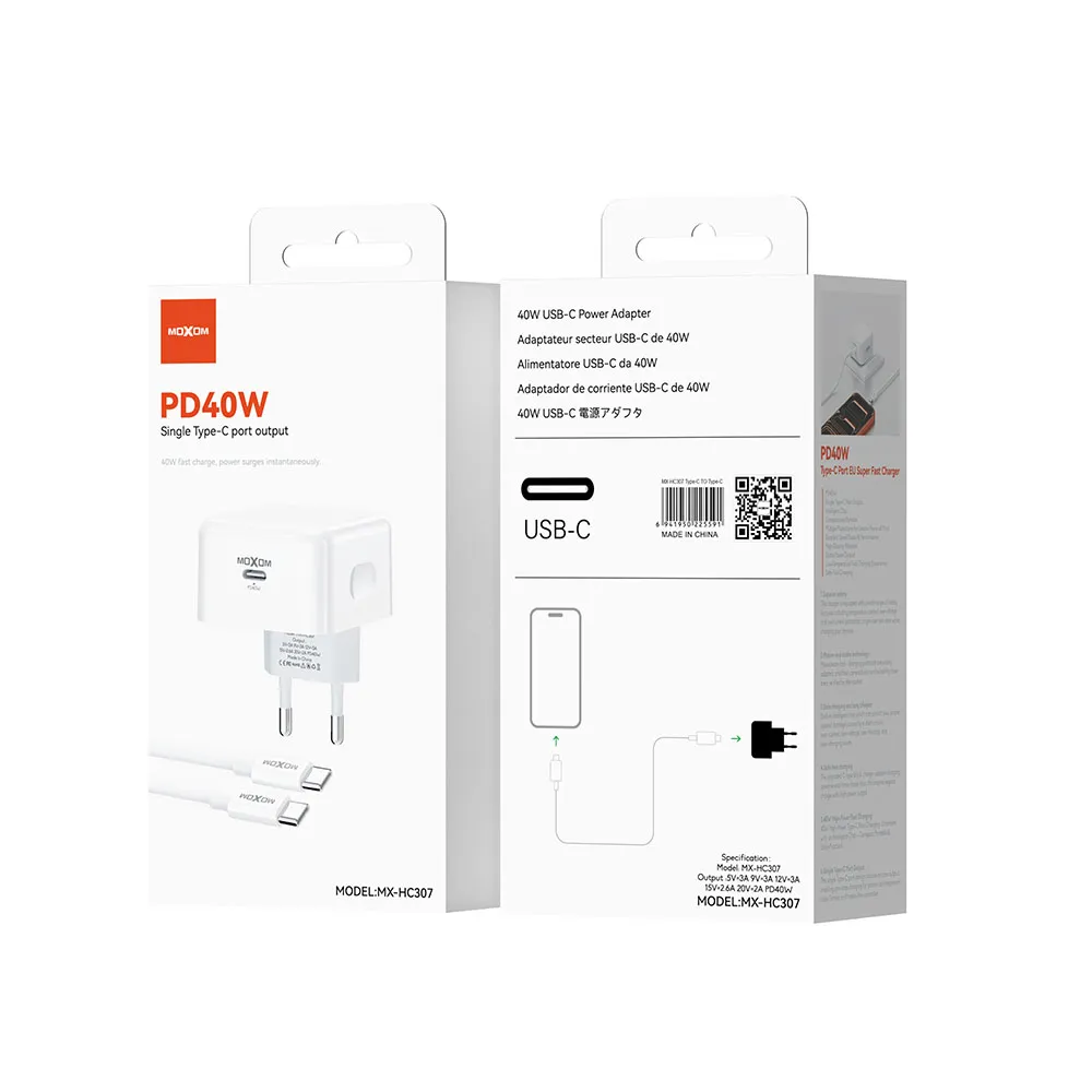 Kucni punjac MOXOM MX-HC307 40W Type C na Type C beli